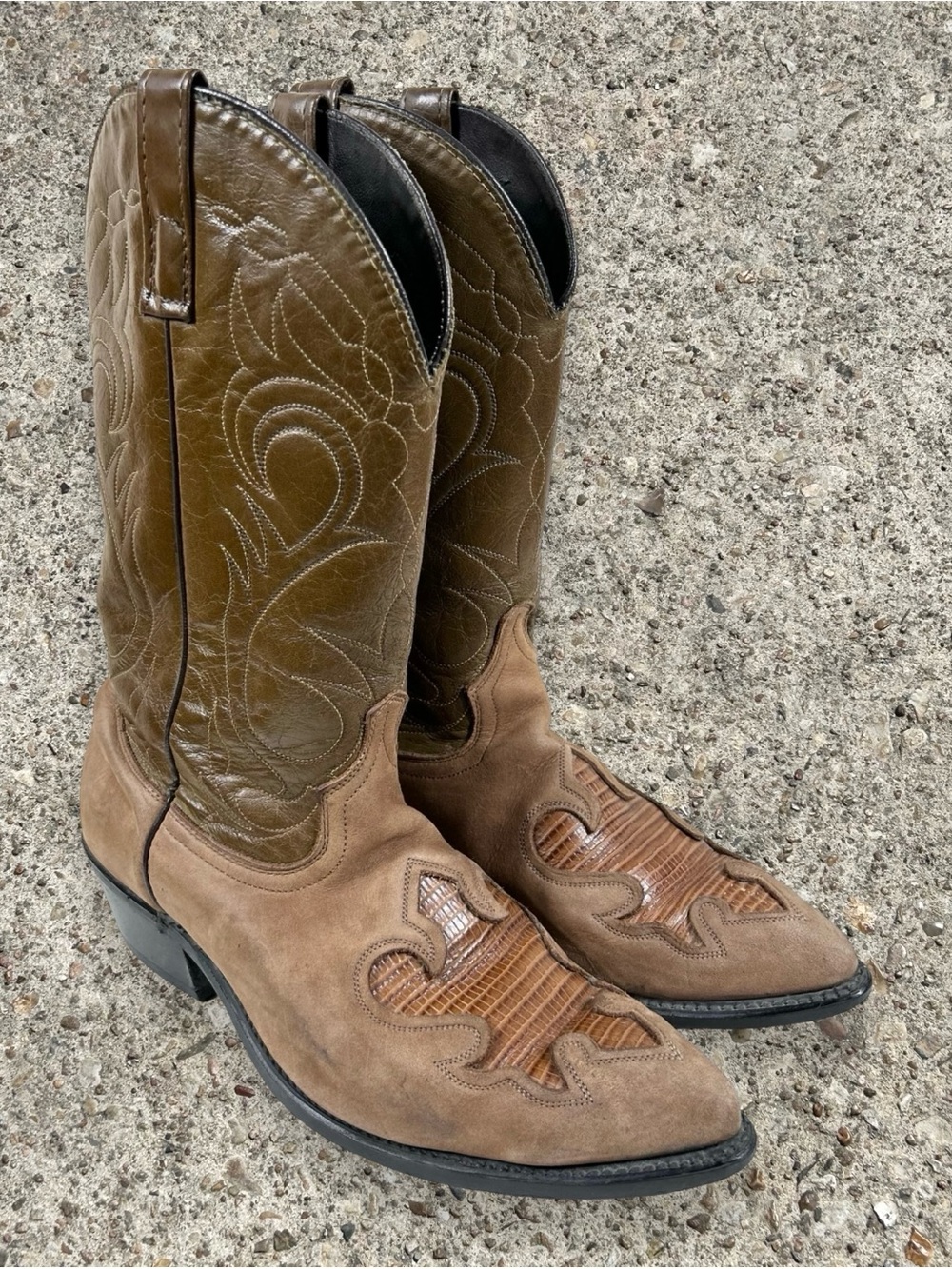 ACME vintage 70s teju lizard print underlay western boots